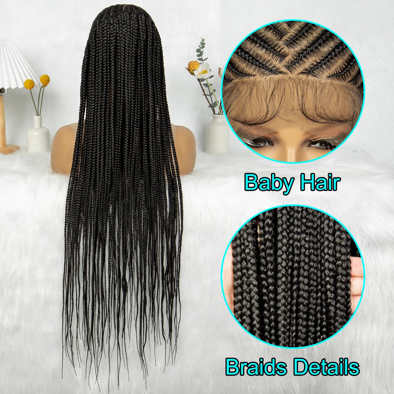 KIMA 36" Cornrow to Fulani Box Braids Wig | Full Lace Middle Part Luxegan
