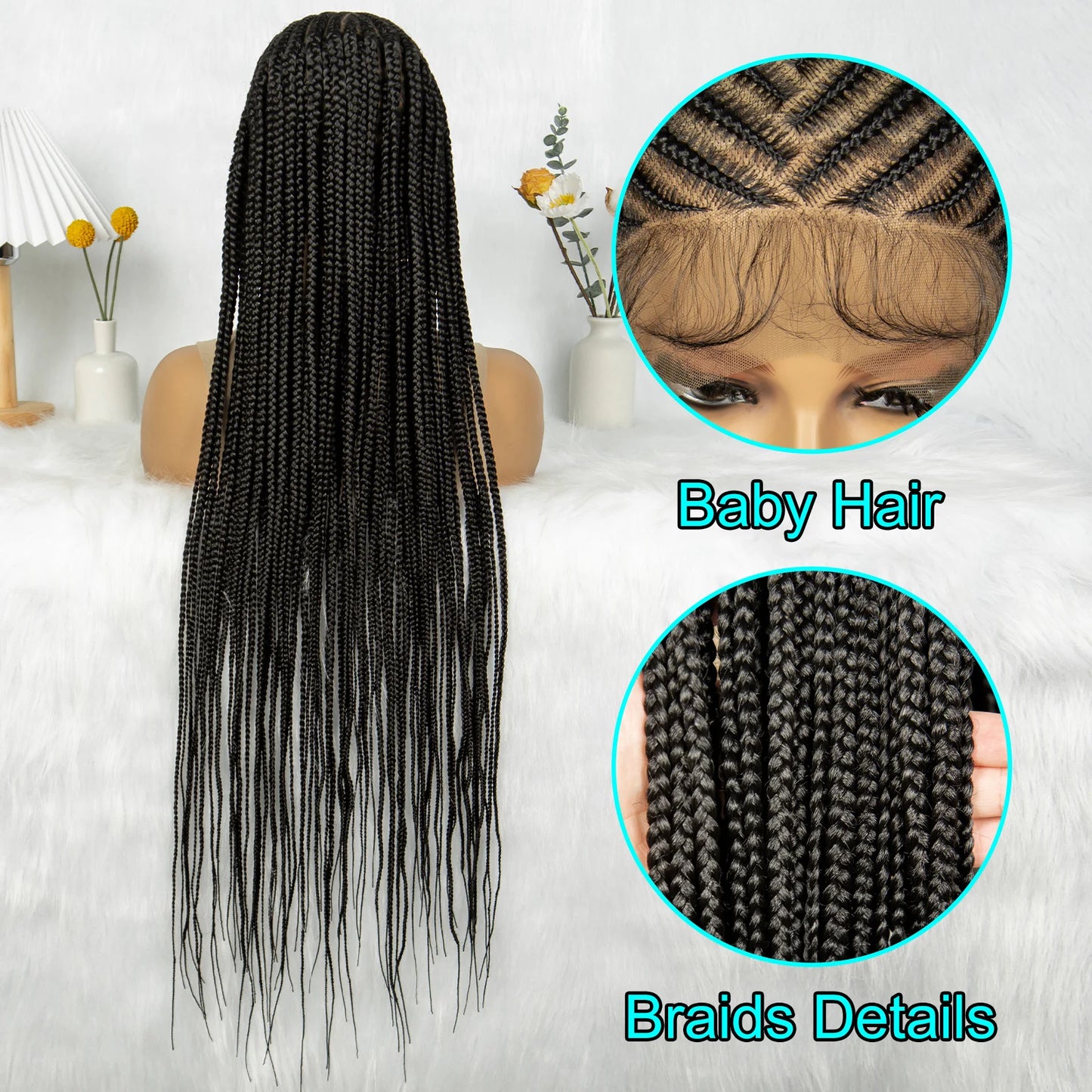 HD Lace Front Knotless Box Braids Wig | Cornrow Detail & Baby Hair Luxegan