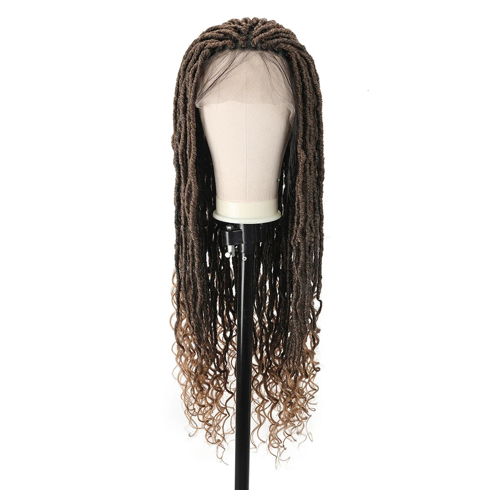 Goddess Faux Locs Crochet Wig | Lace Front Twist Dreadlock Wig with Curly Ends & Baby Hair | Synthetic Braided Wig Luxegan