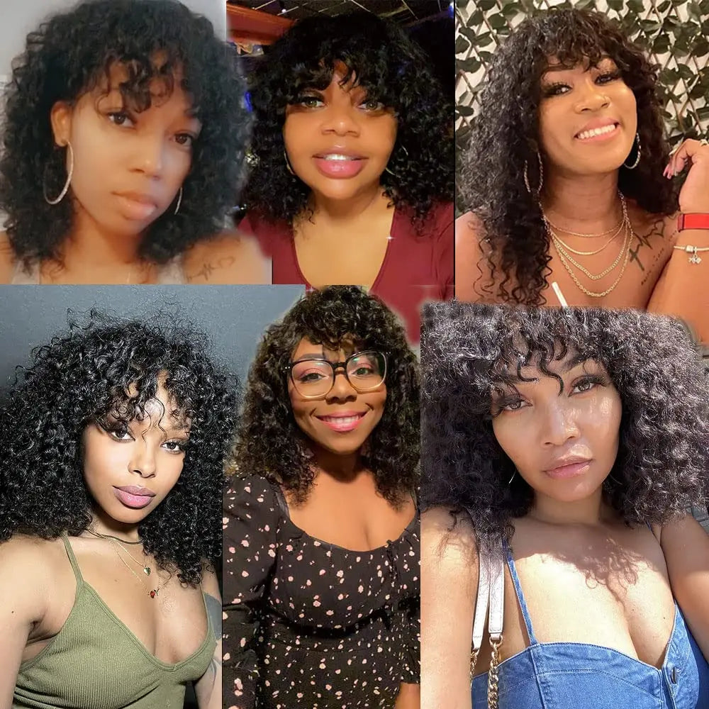 Short Bouncy Curly Bob Wig with Bangs | Glueless Human Hair Wig | Brazilian Remy Hair