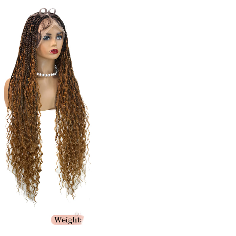 36" Bohemian Crochet Braided Wig | Full Lace | Blonde Goddess Locs & Box Braids | Curly Hair | Synthetic