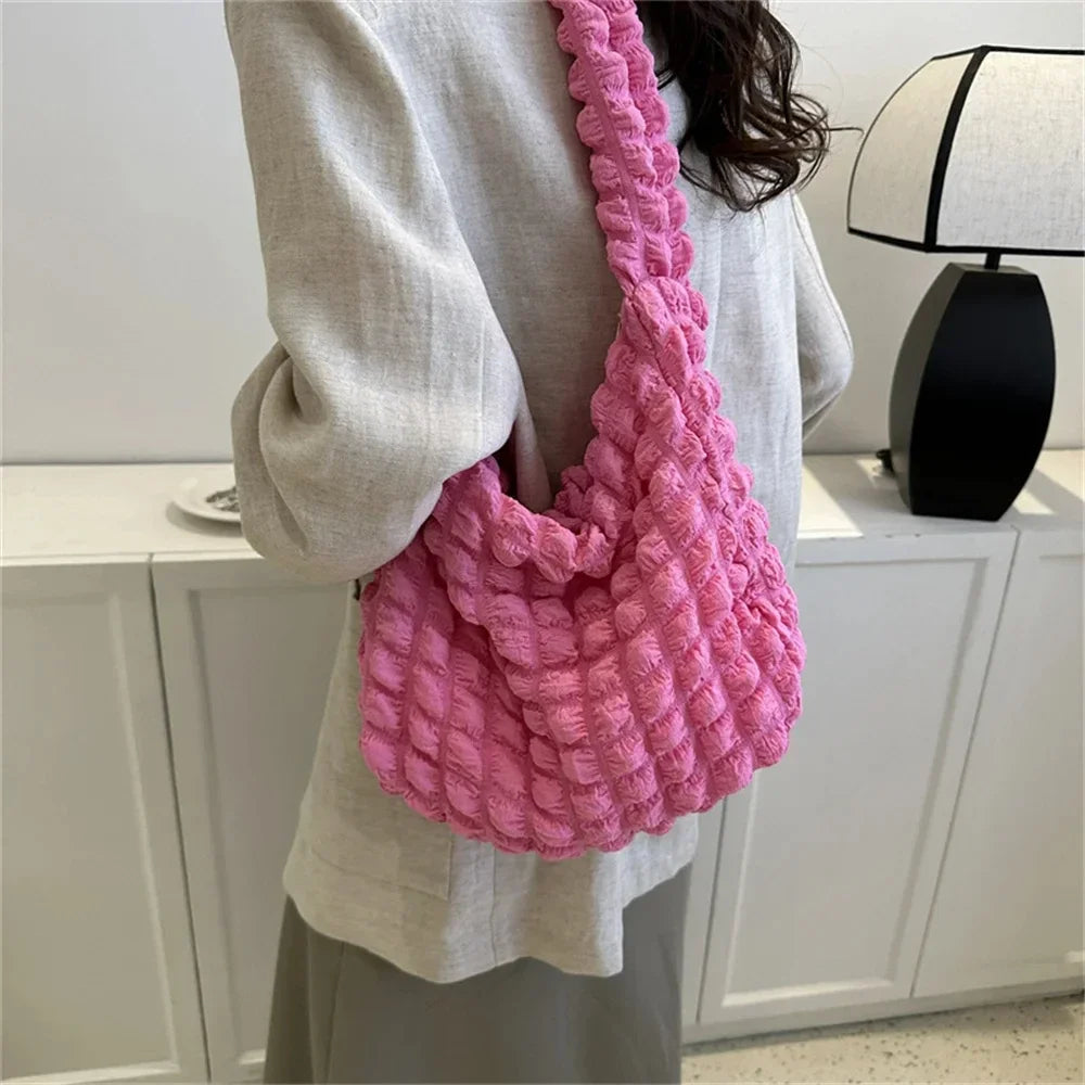 Crossbody Bag with Pleated Design | Embroidered Plaid Shoulder Bag & Simple Large Capacity Quilted Tote Bags for Women Luxegan