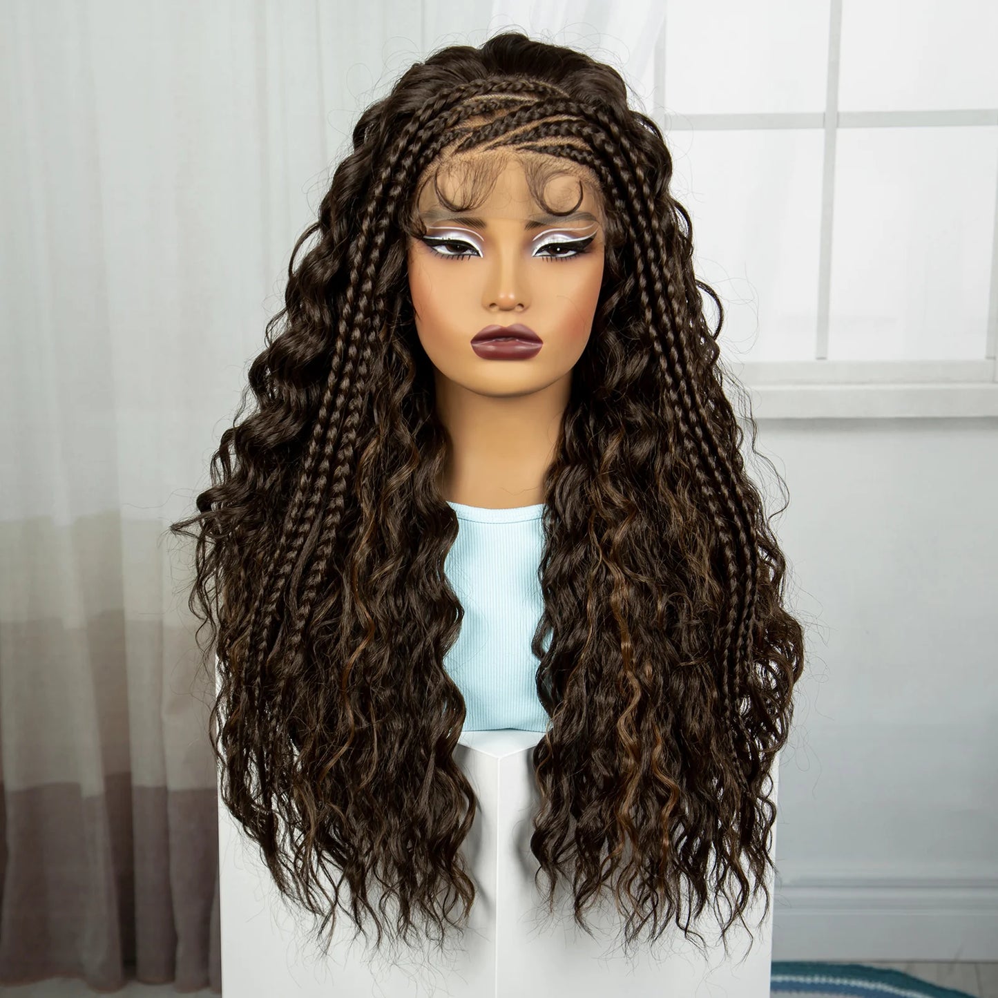 26" Water Wave Knotless Box Braided Wig with Baby Hair | Synthetic Lace Braided Wig for Black Women | 4-30 Ombre Luxegan