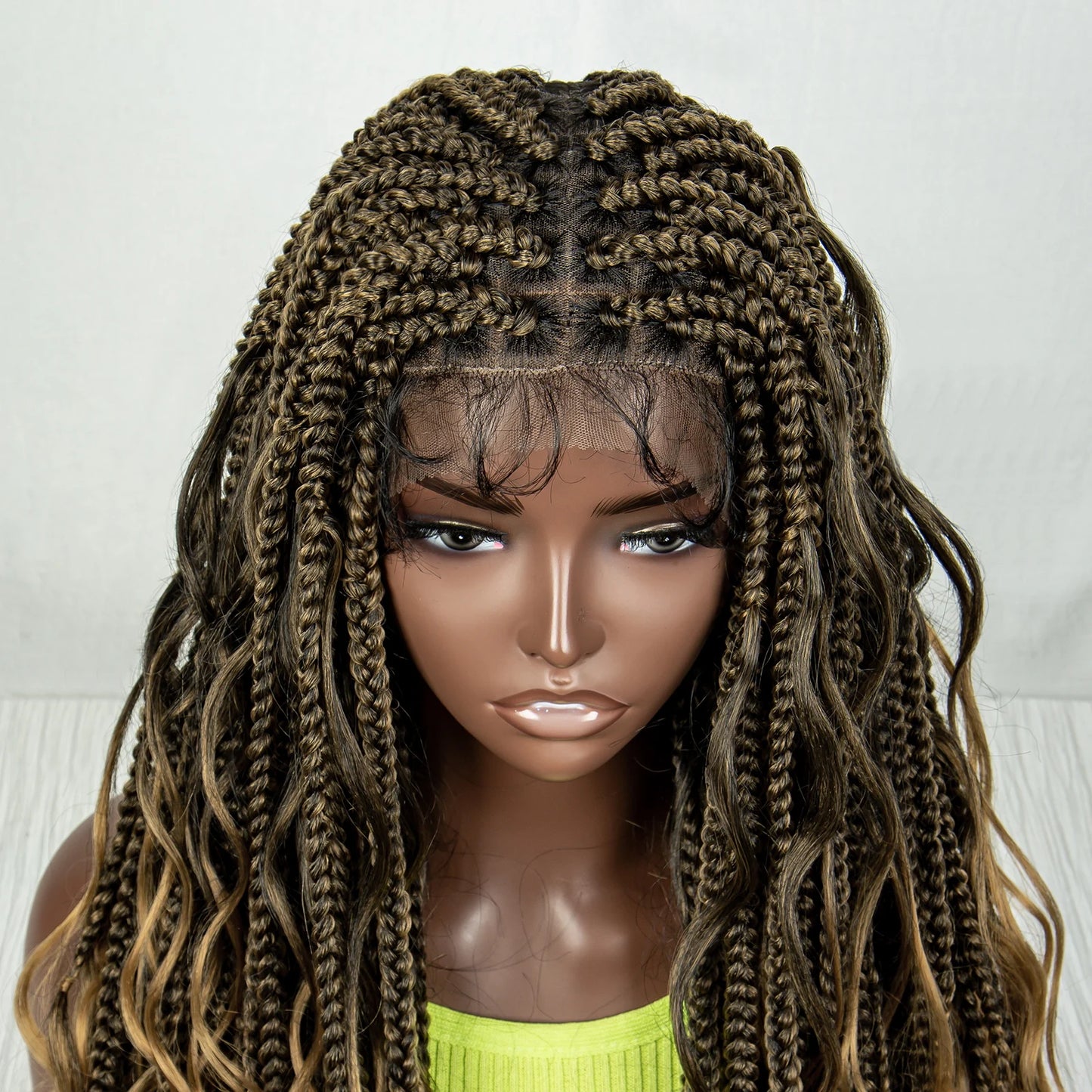 34" Ombre Curly Braids Wig | 1B/27 | Deep Wave | Full Lace | Baby Hair Luxegan