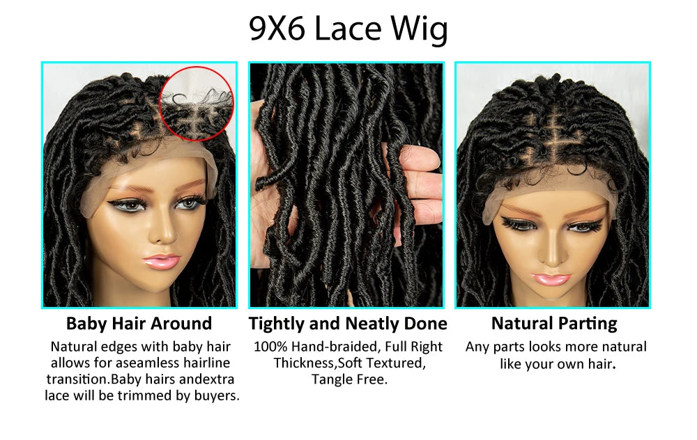 14" Twisted Box Braids Lace Front Wig | 9*6 Square Locs | Synthetic Dreadlock Braids | Black Women