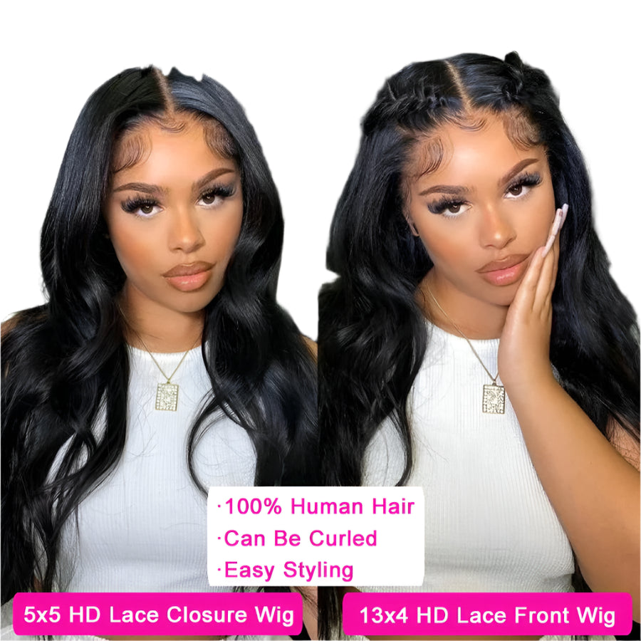 Wear & Go HD Transparent Lace Wig | 13x4 Lace Front & 5x5 Lace Closure | Glueless Straight Remy Human Hair Luxegan