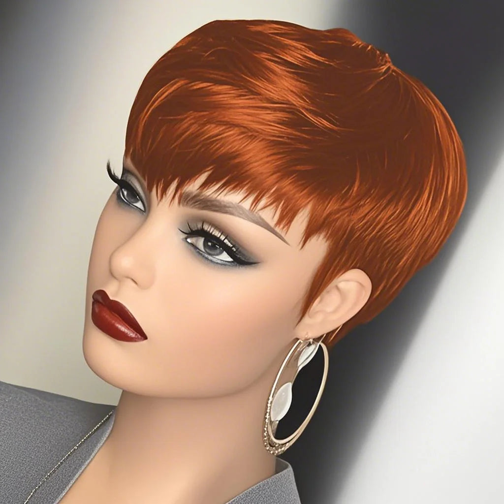 6 Inch Short Pixie Cut Straight Wig | 100% Human Hair for Women (Machine Made, Pre-Styled Bangs, Tangle-Free, Natural Hairline) Luxegan