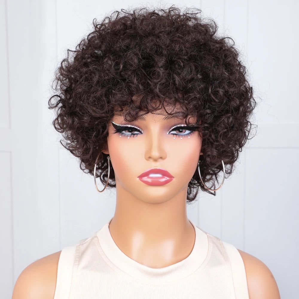 Brown Pixie Cut Wig | Short Water Wave Wig | Brazilian Remy Human Hair | Ready to Wear