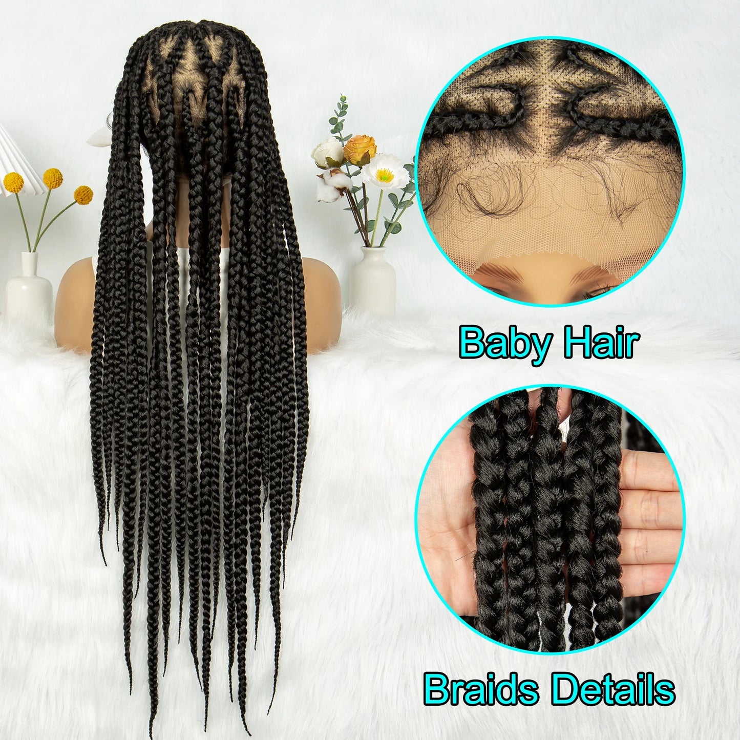Synthetic Braided Wigs Dreadlocks Full Lace With Crochet Hand Braid Braiding Hair Knotless Box Cornrow Braid For Black Women