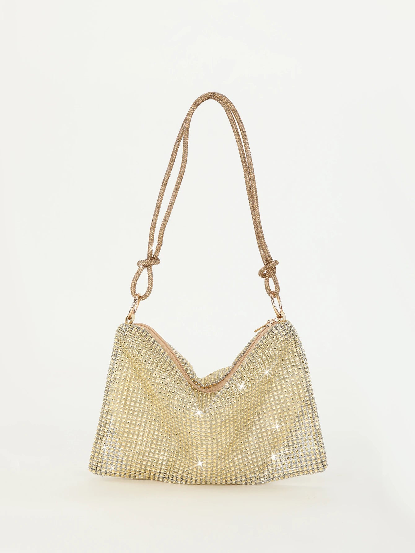 Shiny Rhinestone Woman Handbags | Underarm Crescent Evening Bag for Weddings, Parties & Gatherings (Sparkling Half Moon Purse) Luxegan
