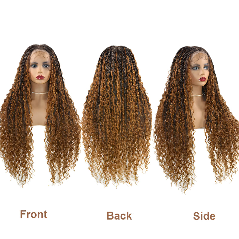 32" 613 Blonde Boho Box Braids Wig | Full Lace Front Knotless Cornrows & Curls | Synthetic Braided Wig for Women