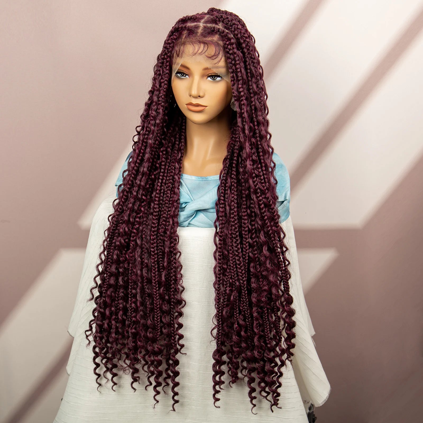 Boho Braids Full Lace Wig | Brown Box Braided Wig with Baby Hair | Kanekalon Synthetic Braiding Hair Wig