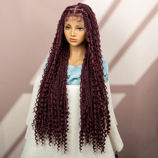 Boho Braids Full Lace Wig | Brown Box Braided Wig with Baby Hair | Kanekalon Synthetic Braiding Hair Wig