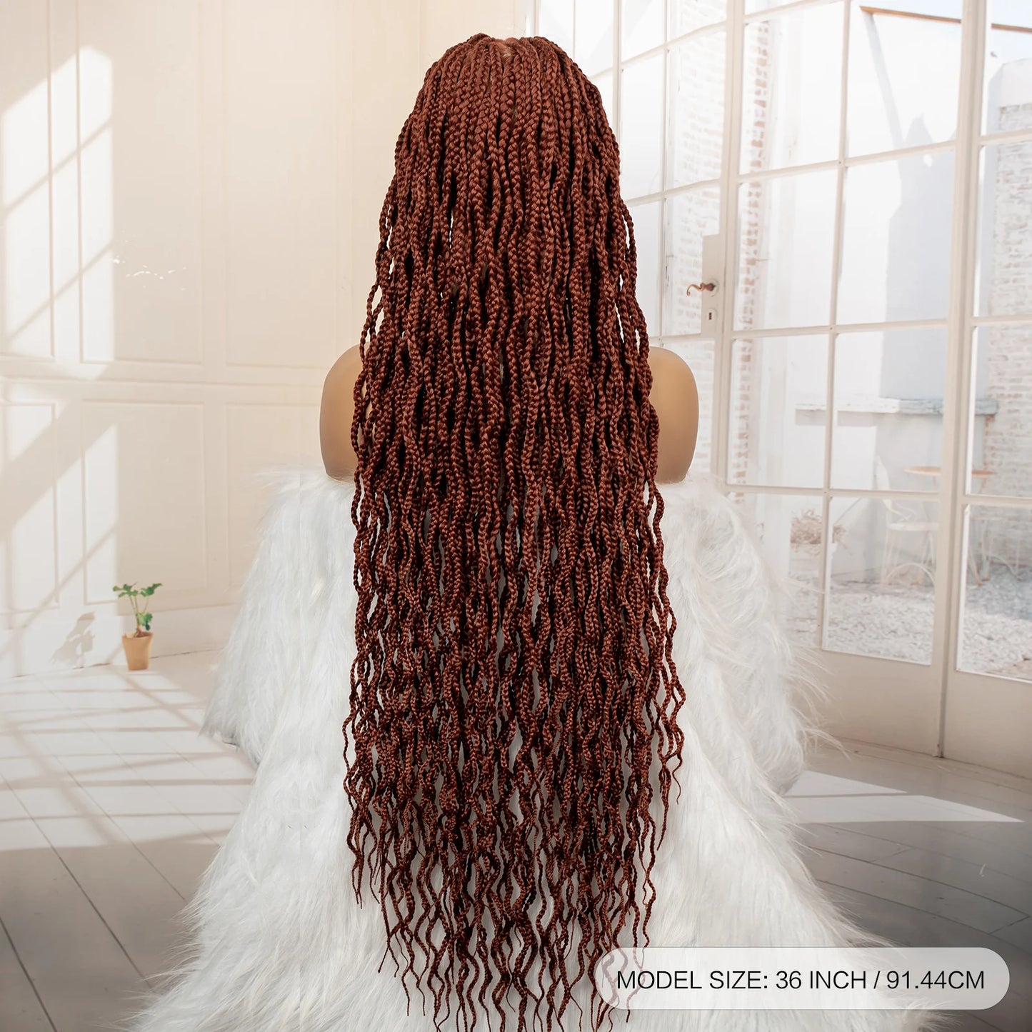 36" HD Full Lace Box Braided Wig | Ginger Color #350 | Lace Frontal Braids | Baby Hair | Synthetic Hair Wig