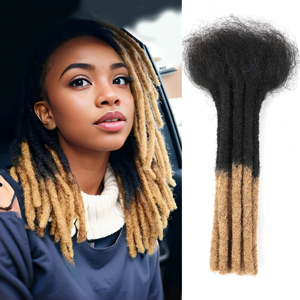 Brazilian Human Hair Dreadlocks Extensions | Crochet Braids | Microlocks | T27 Honey Blonde | 10 Strands | 0.6cm - Luxegan