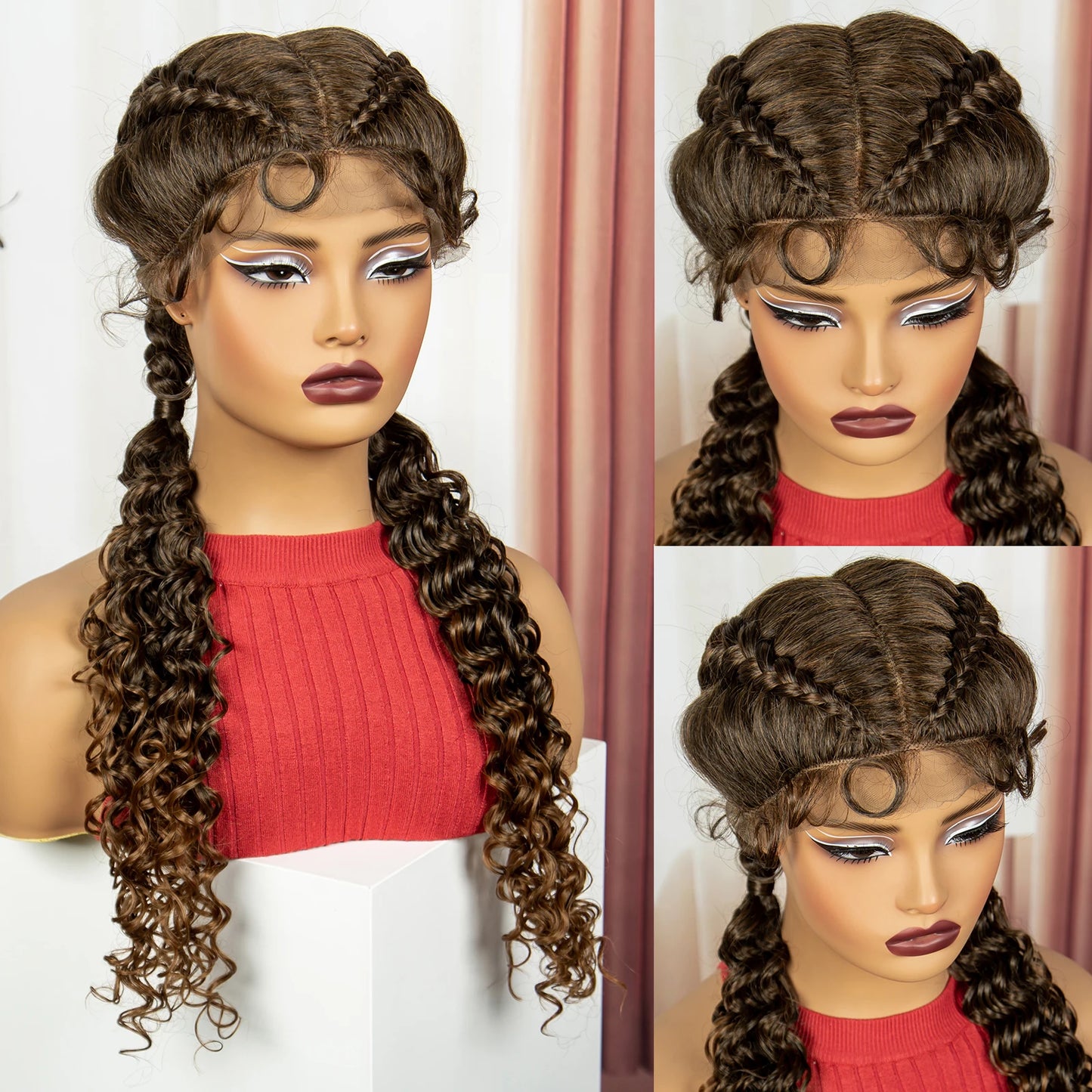 Curly Cornrow Twist Braids Wig | 13x1 T Part Lace | Water Wave | Black Women Luxegan