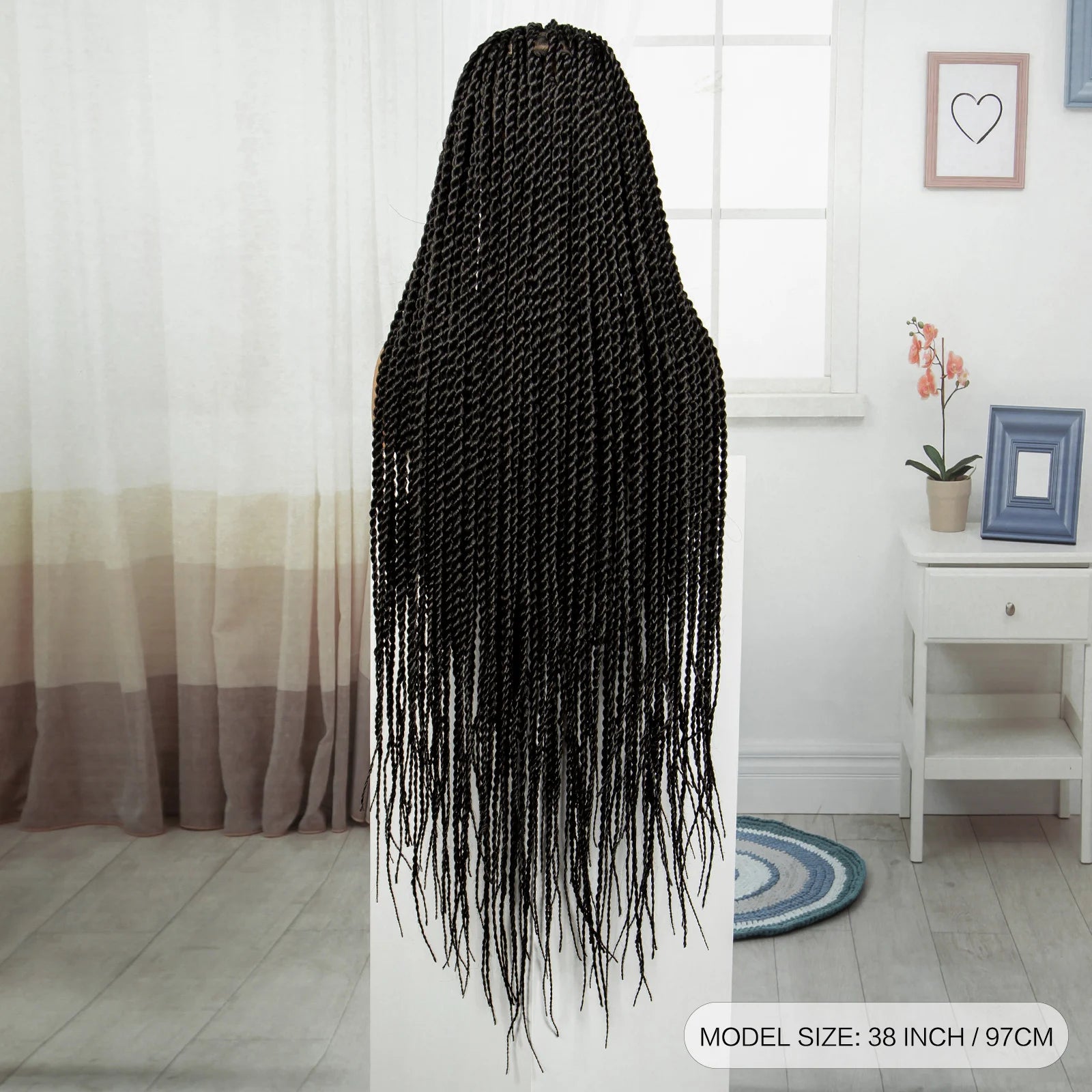 38" Long Twist Knotless Braids Wig | Transparent Full Lace | Baby Hair Luxegan