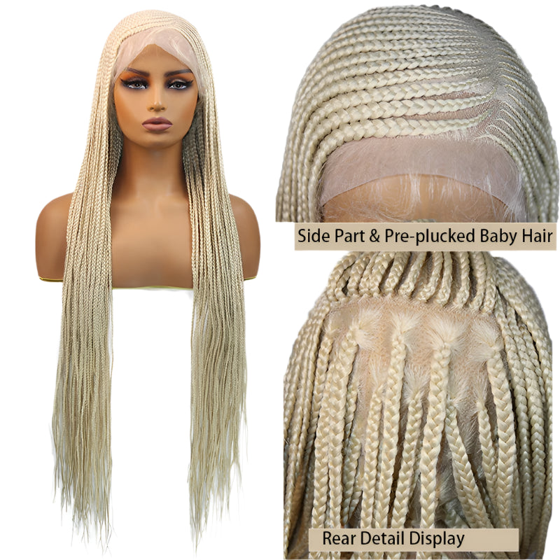 36" 360 Full Lace Cornrow & Goddess Locs Wig | Knotless Braids | Transparent Lace | Baby Hair