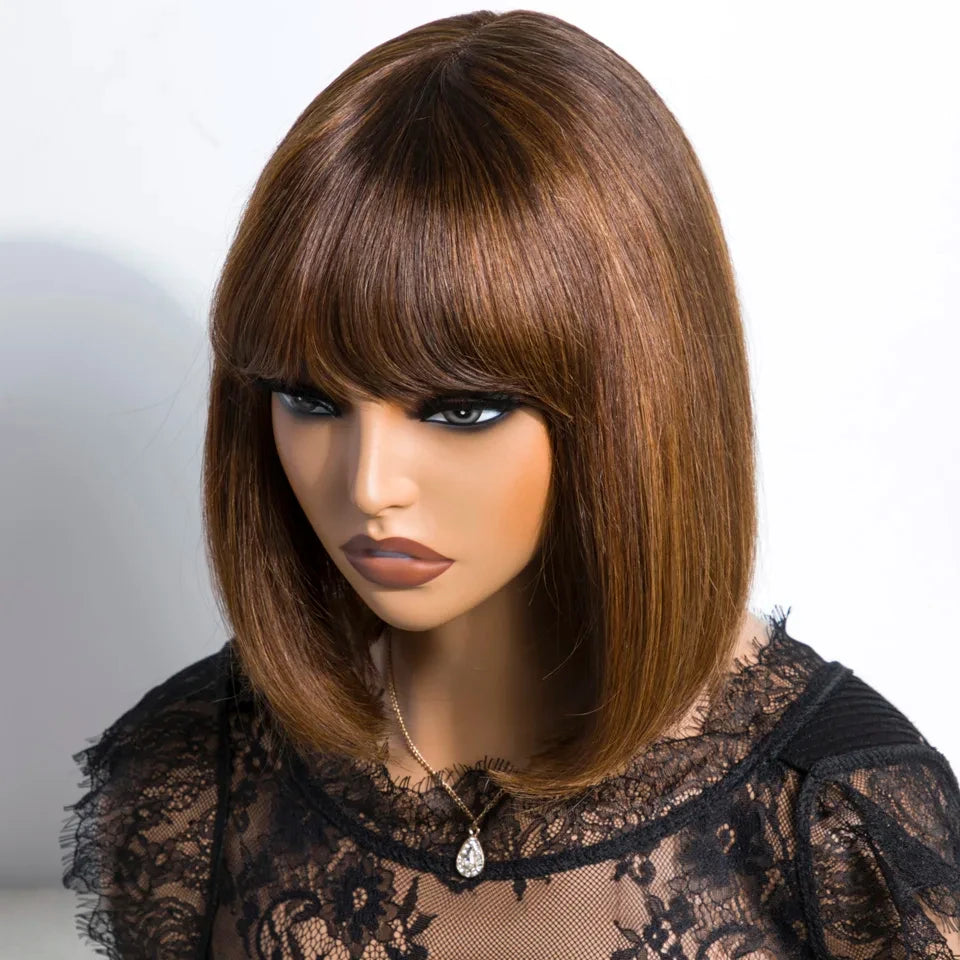"Put On & Go" Straight Bob Wig | Easy Wear Human Hair with Bangs & Realistic Scalp Luxegan