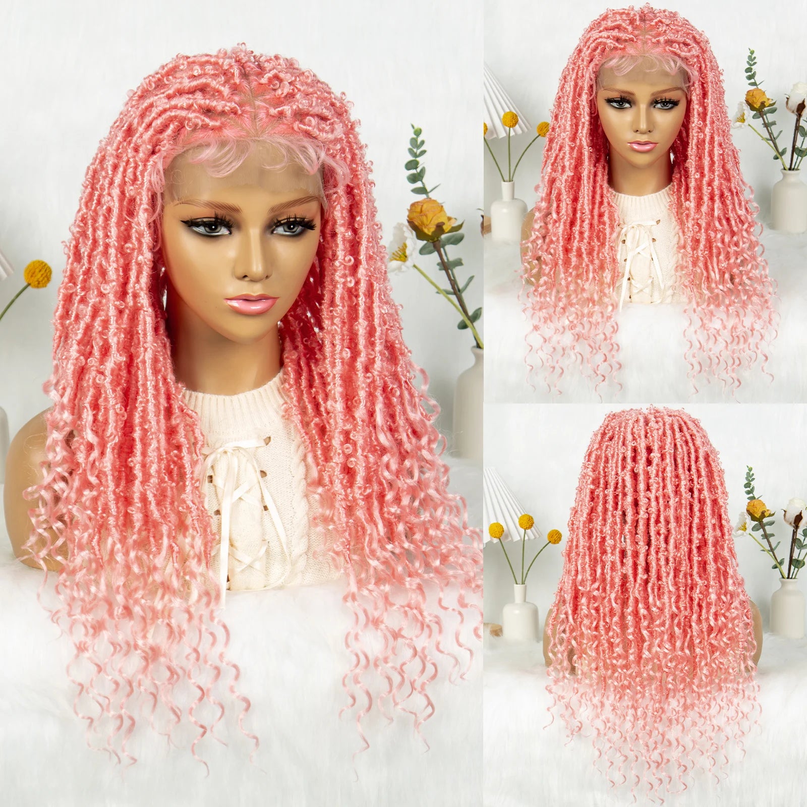 KIMA Pink Butterfly Twist Knotless Box Braided Wig | Swiss Full Lace Synthetic Locs Cosplay Wig with Baby Hair for Black Women Luxegan