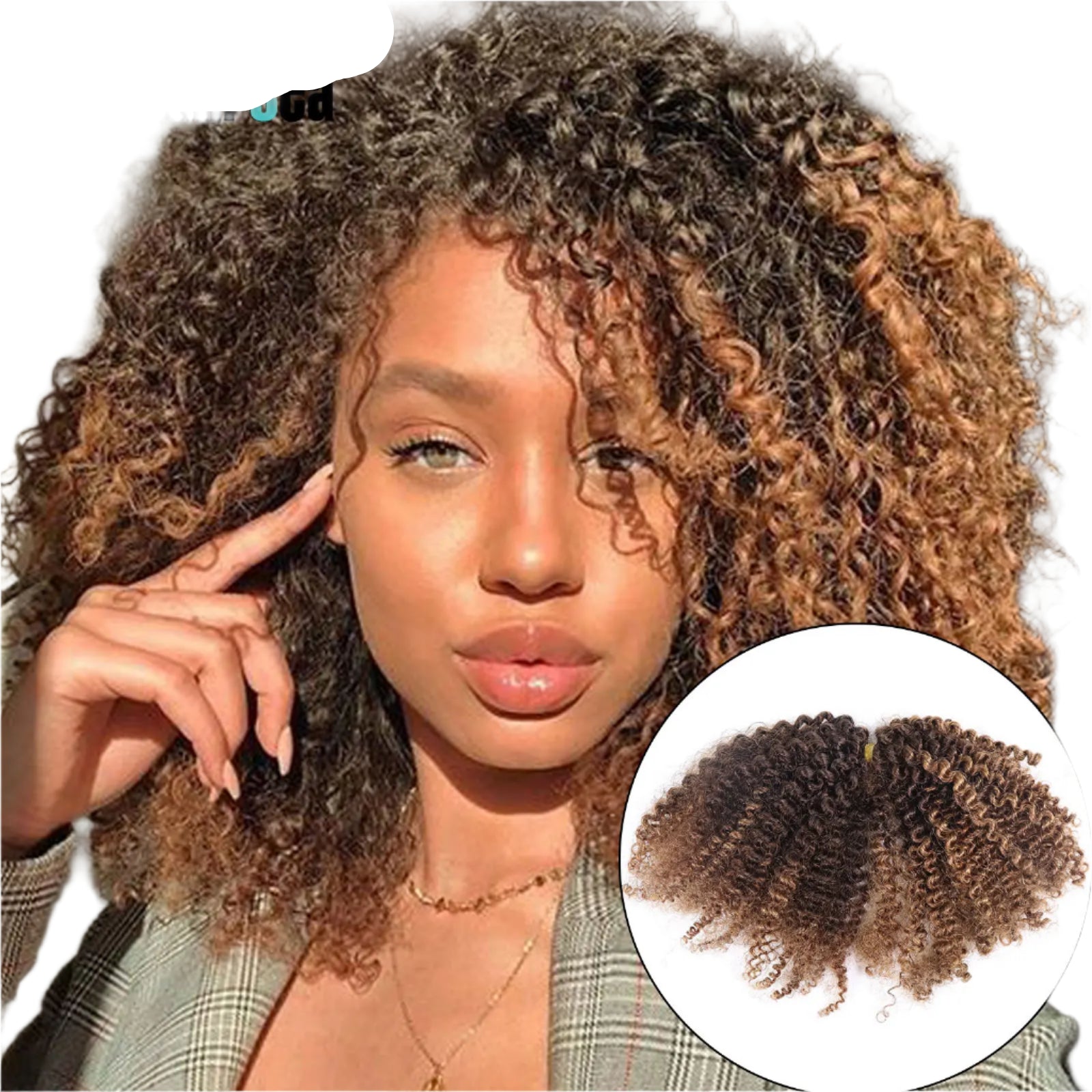 Ombre Honey Blonde Kinky Curly Human Hair Extensions | 50g Peruvian Crochet Bulk Hair (No Weft, Double Drawn) Luxegan