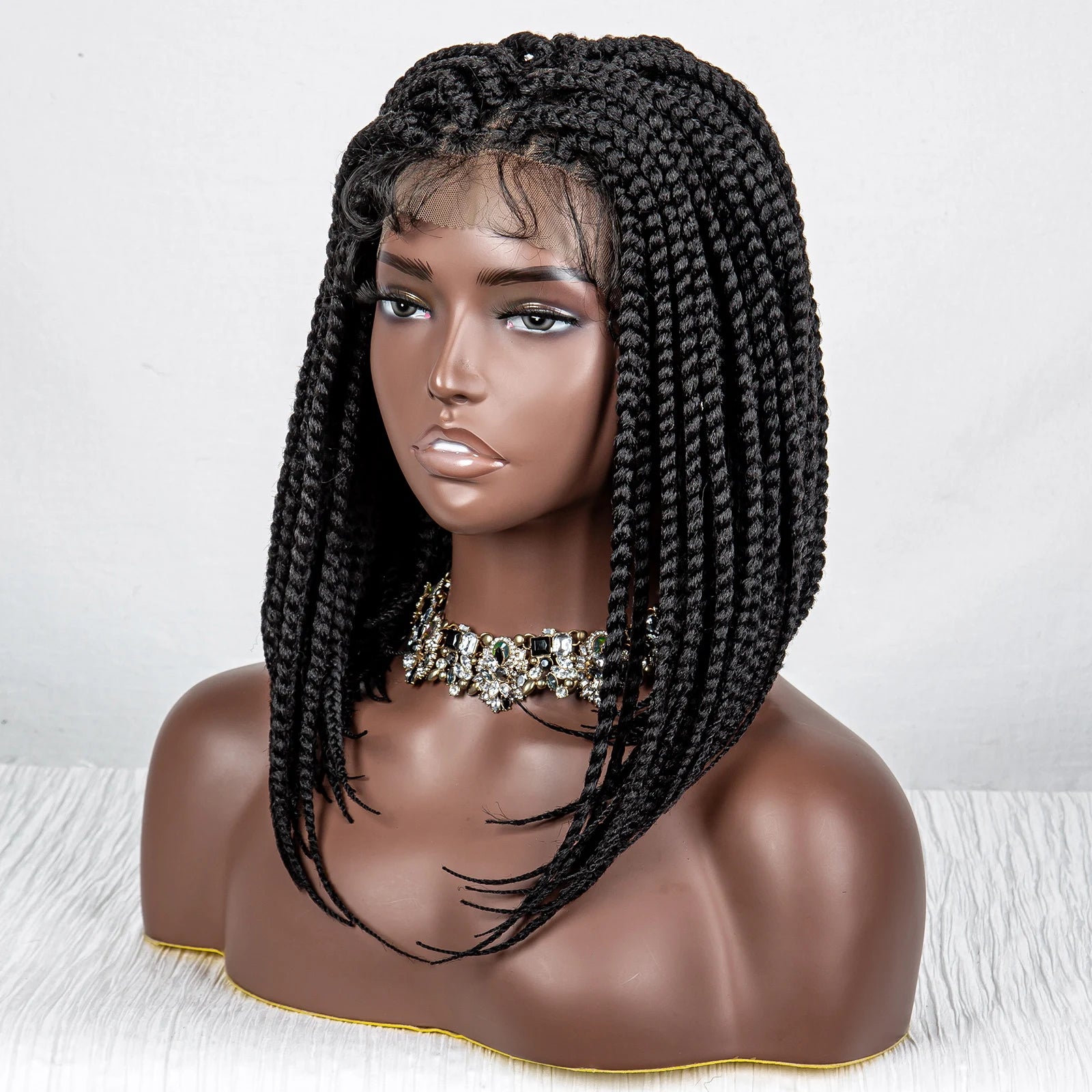 14" Short Bob Knotless Box Braids Wig | Transparent Full Lace Front Luxegan