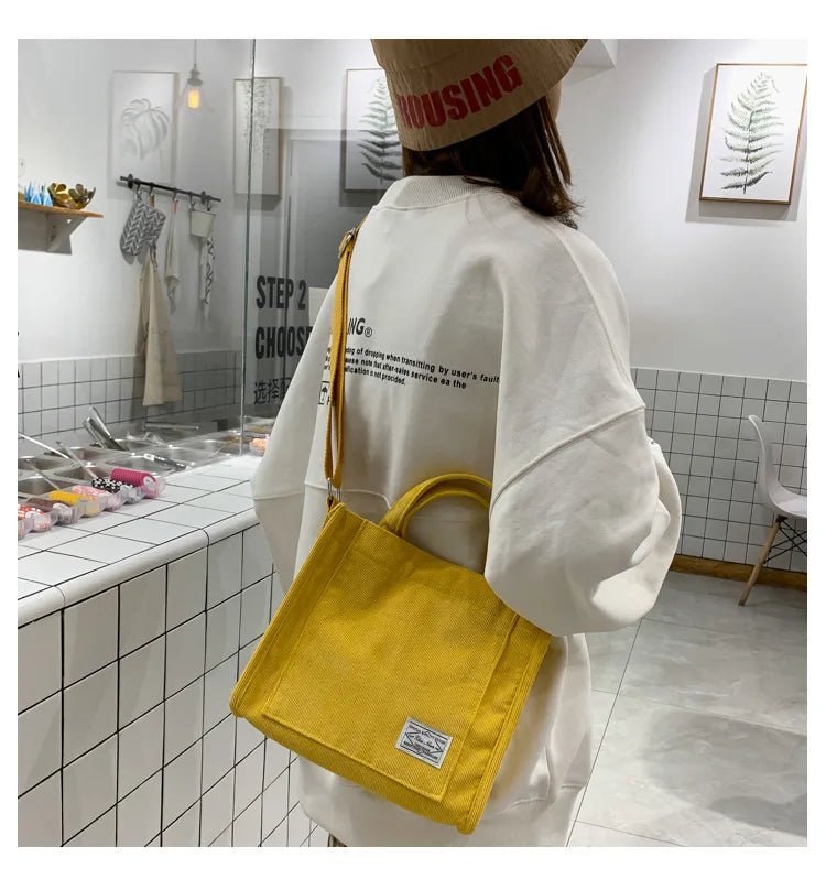 Velvet/Corduroy Casual Tote | Soft Large Capacity Simple Square Handbag Luxegan