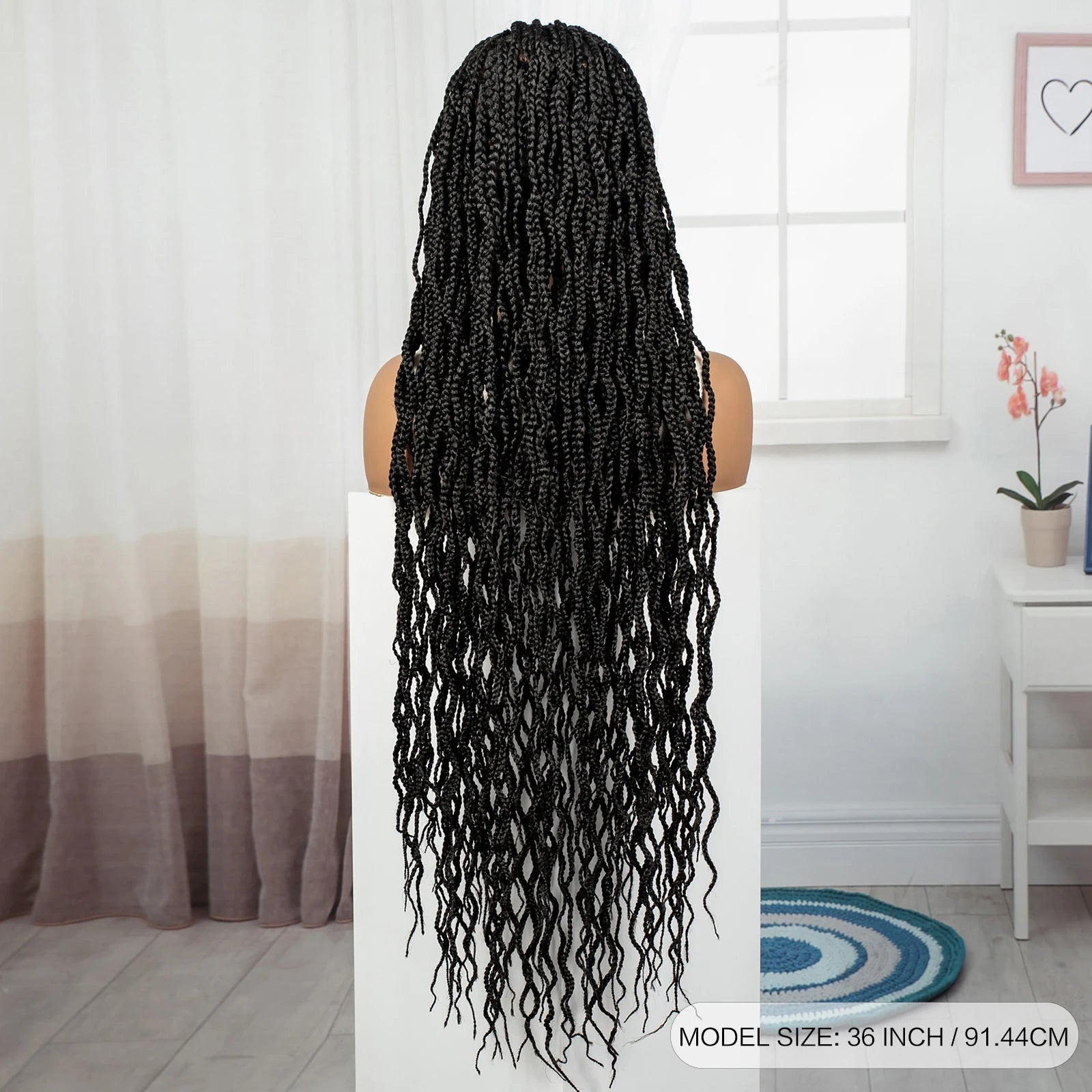 36" Boho Box Braids Wig with Curly Accents | HD Full Lace | Baby Hair Luxegan