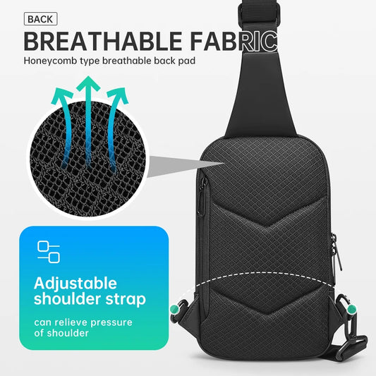MR 8518 Men's Oxford Sling Chest Bag | 7.9-Inch Waterproof Moto Biker Crossbody Bag | Premium Anti-Theft USB Charging Shoulder Bag | Black New Fashion Bowling Shaped Sling Pack Luxegan