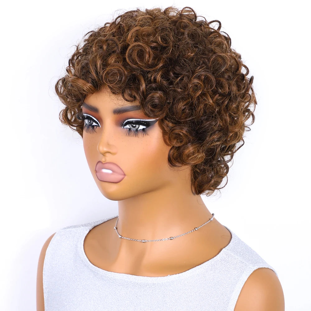 Brown Pixie Cut Wig | Short Water Wave Wig | Brazilian Remy Human Hair | Ready to Wear