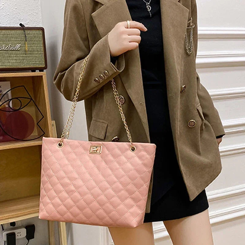 Tote Bags for Women | PU Leather Diamond Lattice Handbag & Large Capacity Underarm Shoulder Bag Luxegan