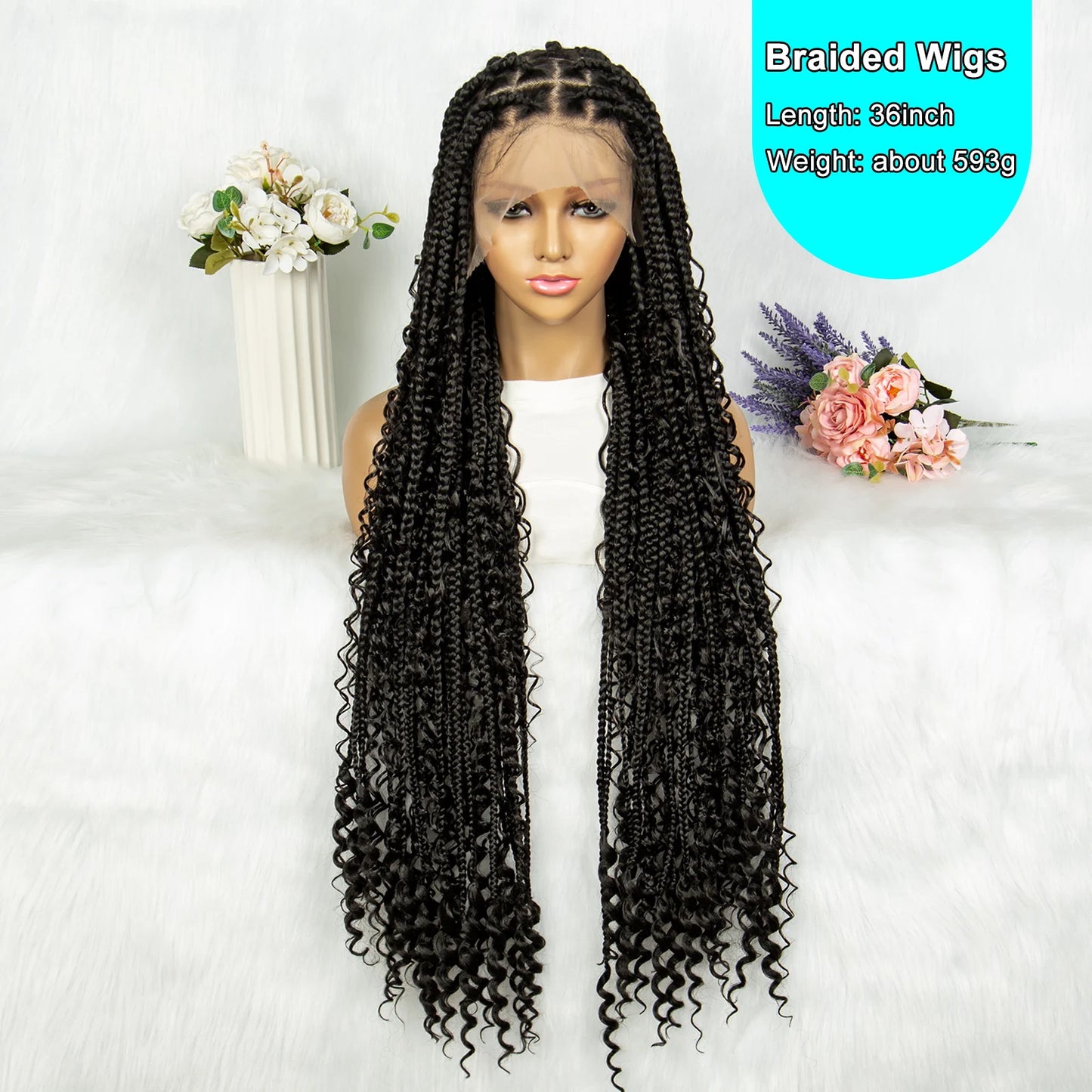 KIMA Box Braids Synthetic Wigs Full Lace  Dreadloks Braided Wigs Knotless Goddess Boho Braided Wigs Hair for Black Women