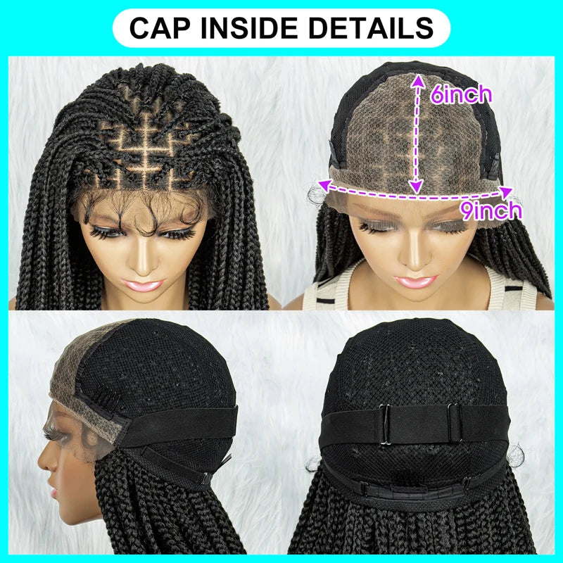 36 Inch Synthetic Braided Wigs Knotless Boho Braided Lace Wigs with Curly Ends Lace Front Braiding Hair Wig for Black Women Luxegan