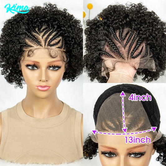 8" Afro Kinky Curly Bob Braided Wig | 13x4 Lace Frontal | Half Cornrows | Synthetic Braids for Black Women Luxegan