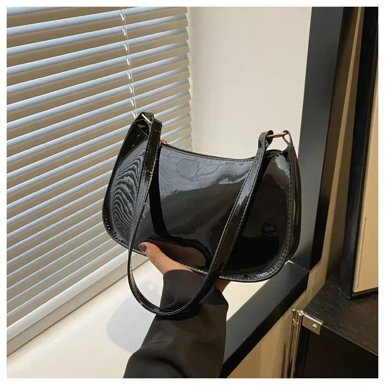 Soft Patent Leather Hobo Shoulder Bag | Korean Fashion Commuting Bag Luxegan