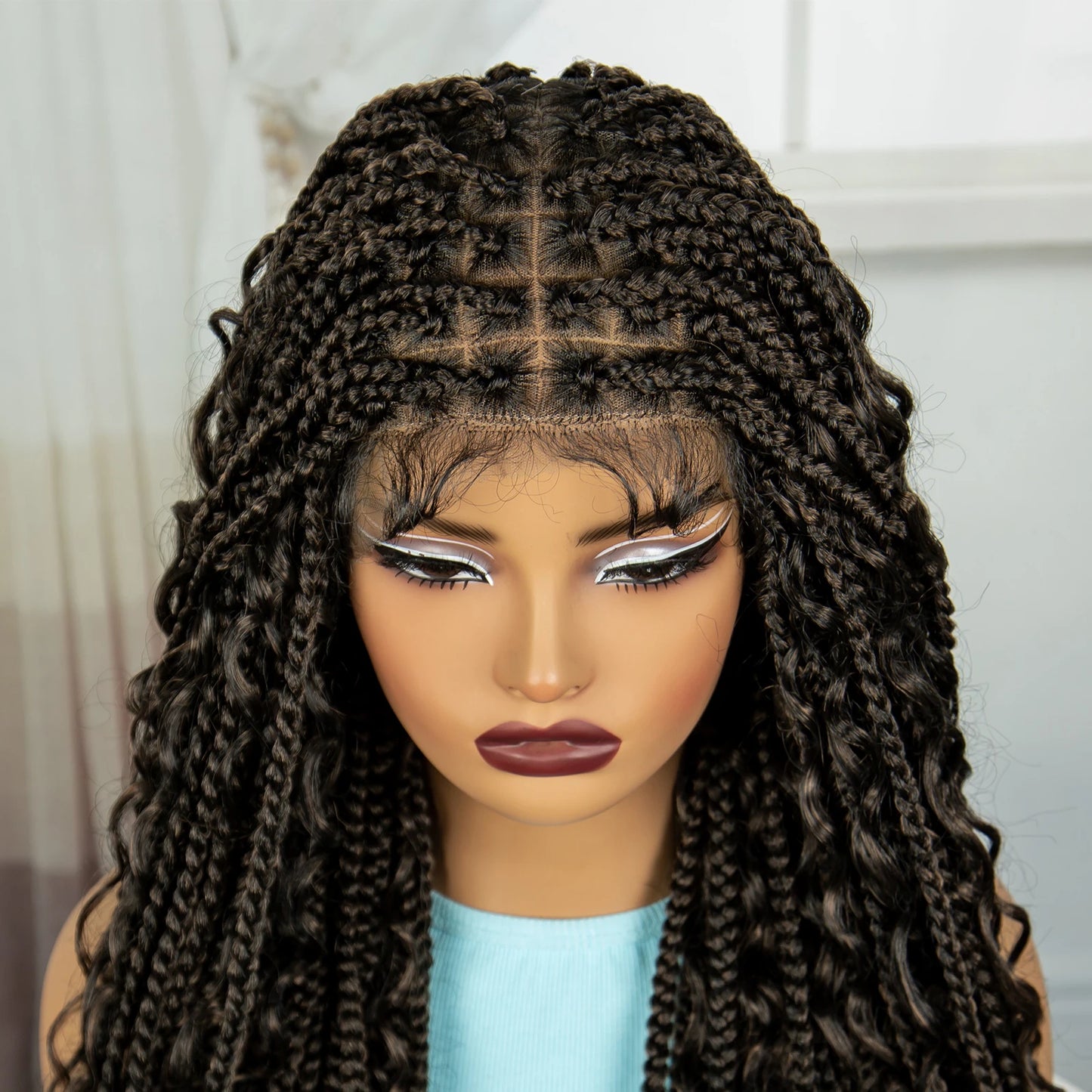 Ombre Knotless Braids Wig | Curly Ends | Full Lace | Baby Hair | Handmade Luxegan