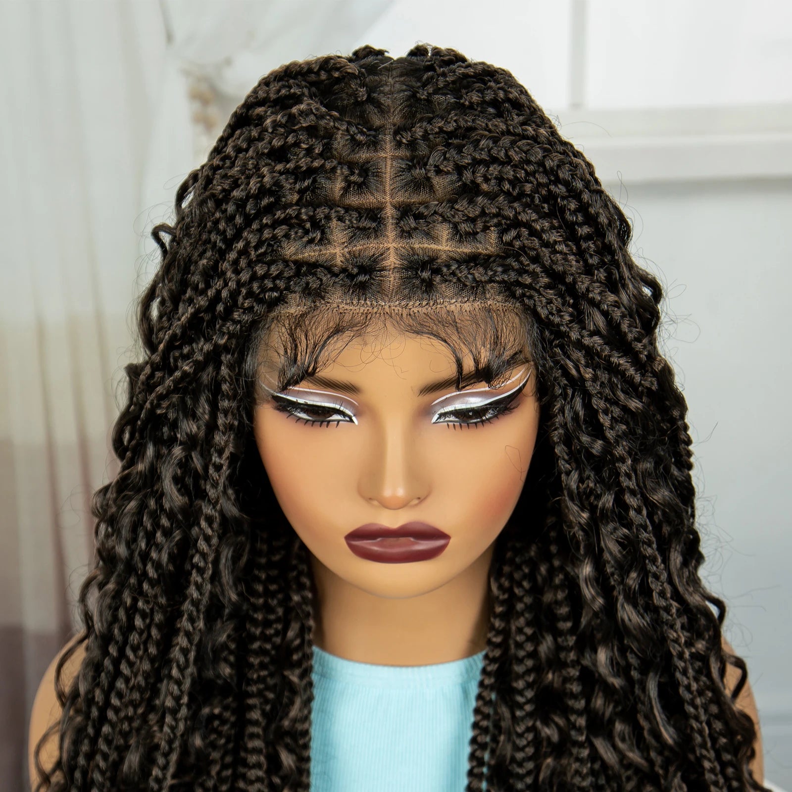 Ombre Knotless Braids Wig | Curly Ends | Full Lace | Baby Hair | Handmade Luxegan