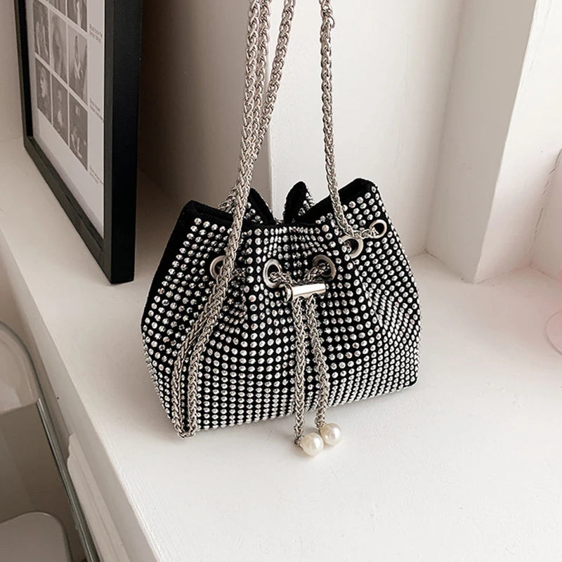 Luxury Women's Horseshoe Bucket Bag | New High Quality PU Leather One Shoulder Handbag (Exquisite Rivet & Chain Design) Luxegan
