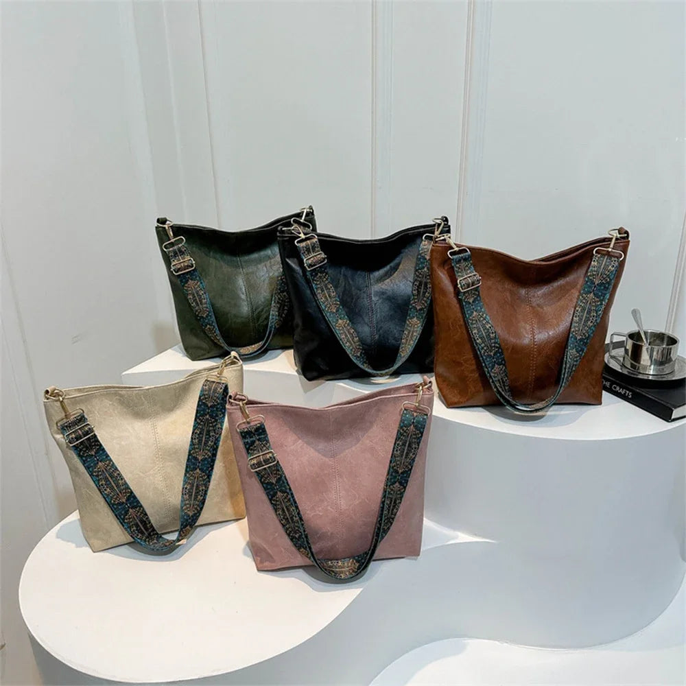 Women's Retro Solid Color PU Large Capacity Shoulder Bag | Fashionable Crossbody Bag | Girls' Daily Commuting Bag (Square Shape) Luxegan