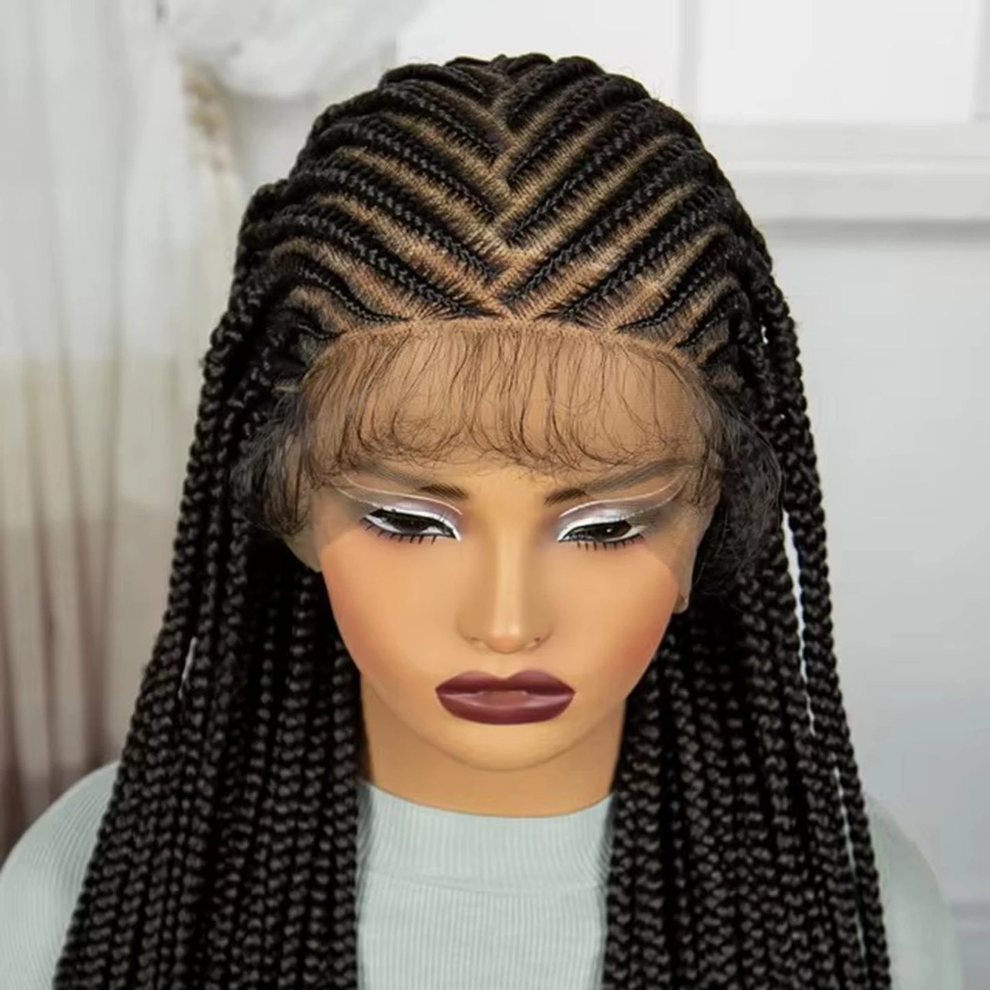 36" Straight Cornrow Knotless Braids Wig | Full Lace | Baby Hair Luxegan