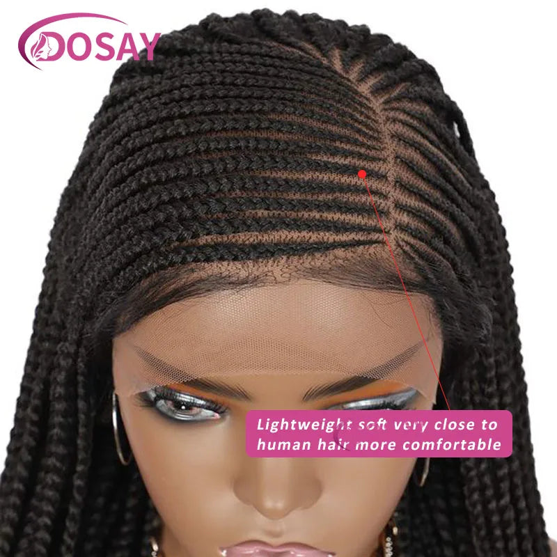 Synthetic Full Lace Front Wig Cornrow Double Braided Wigs For Black Women Box Side Part Braided Lace Wig Faux Locs Braids Wigs Luxegan