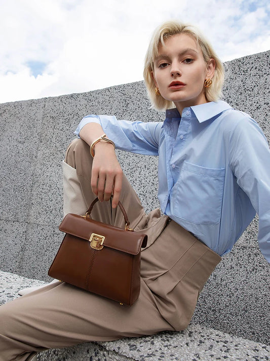 Genuine Leather Women's Bag Luxury Branded Women's Handbag | Fashionable and Versatile Crossbody Bag With Scarf Decor Luxegan