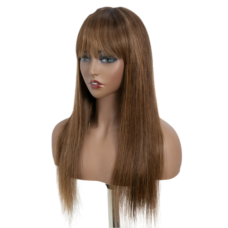Rebecca P4/30/2T Highlight Straight Wig | Glueless Human Hair with Curtain Bangs Luxegan