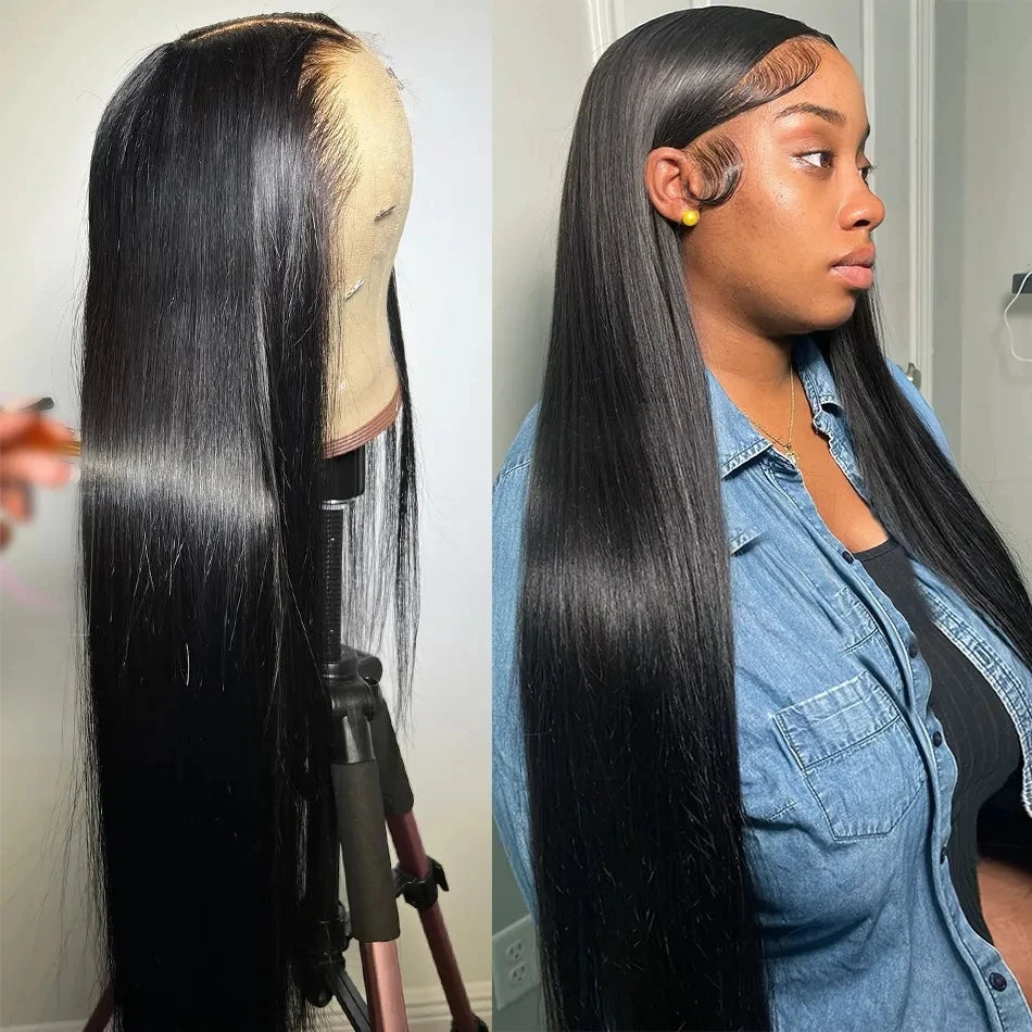 180% Density Straight Human Hair Wigs | HD 4x4 Lace Closure & 13x4/13x6 Lace Frontal Wig (Remy, 30-36 Inch Transparent Lace) Luxegan