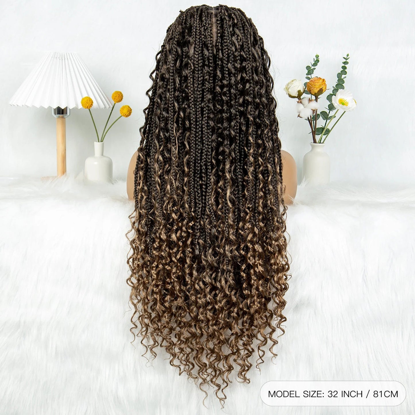 32" Natural Boho Knotless Braids Wig | HD Lace Front | Baby Hair | Synthetic Luxegan