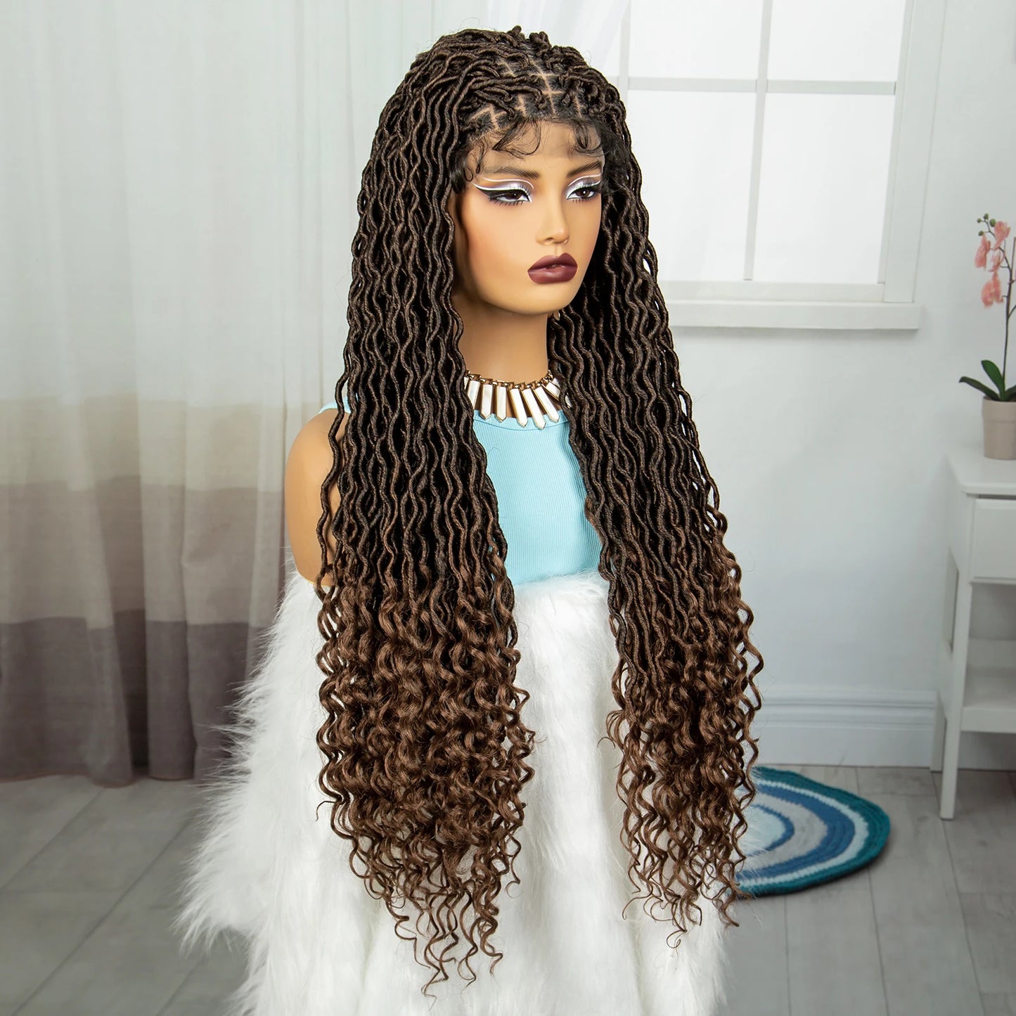 32" Water Wave Dreadlocks & Knotless Braids Wig | Lace Front | Baby Hair Luxegan
