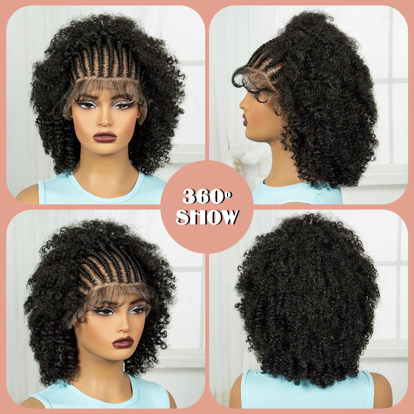 Afro Kinky Curly Cornrow Braids Wig | Full Lace | Baby Hair | Natural Look Luxegan