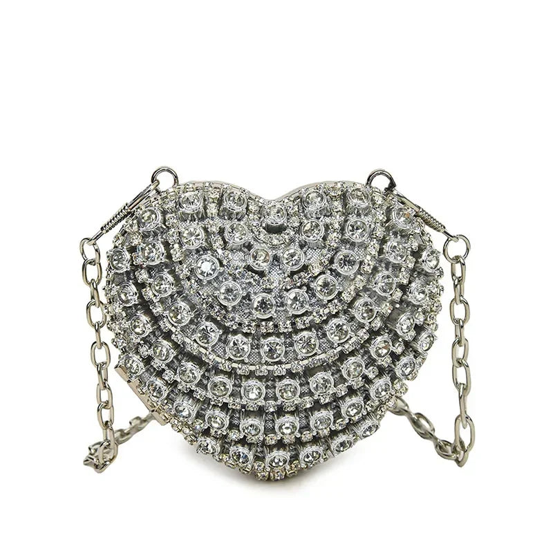 Luxury Mini Diamond Inlay Heart-Shape Crystal Clutch | Rhinestone Evening Bag Luxegan