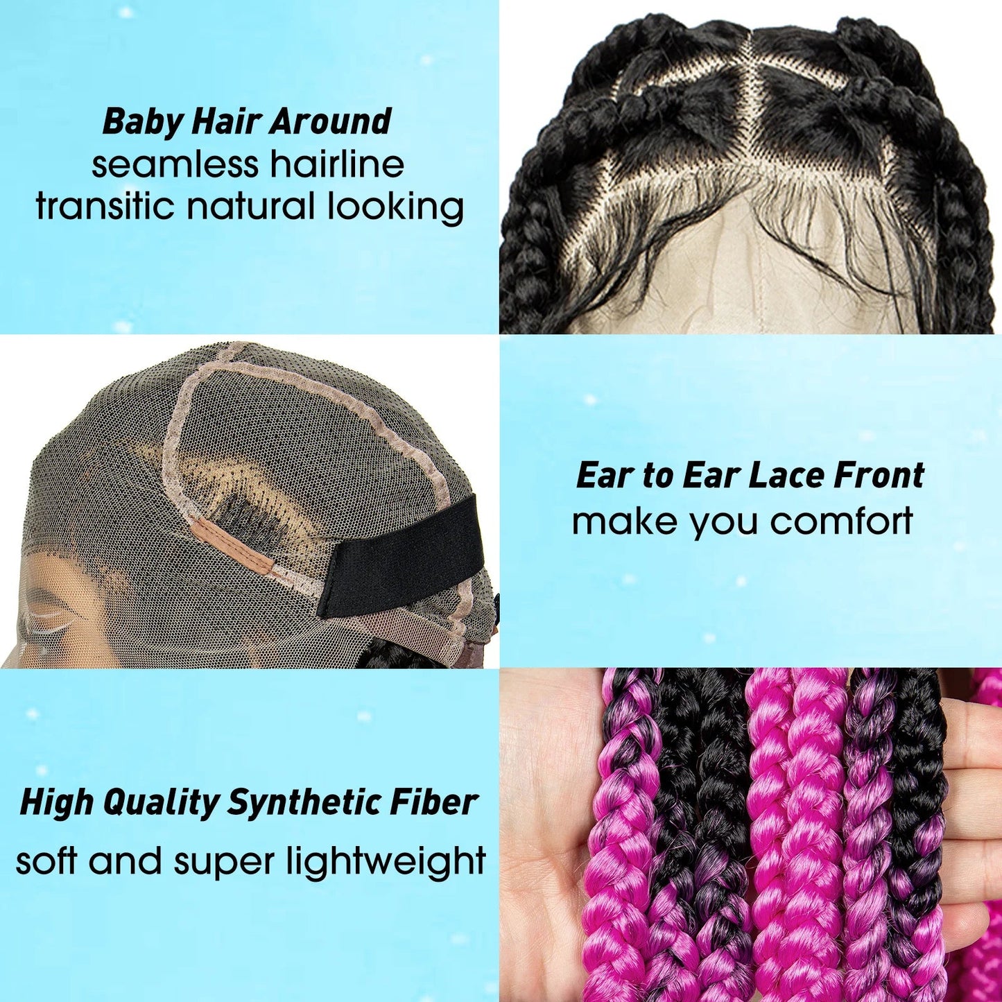 36" Purple Knotless Box Braids Wig | Transparent Full Lace | Baby Hair | Synthetic Luxegan