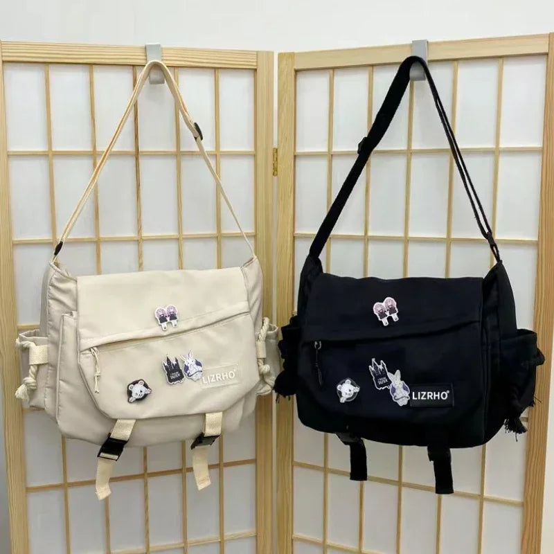 Messenger Bag Japanese Handbags School Korean Single Shoulder Bag | Girl Student Hong Kong Style Retro Large Capacity Postman Women's Luxegan